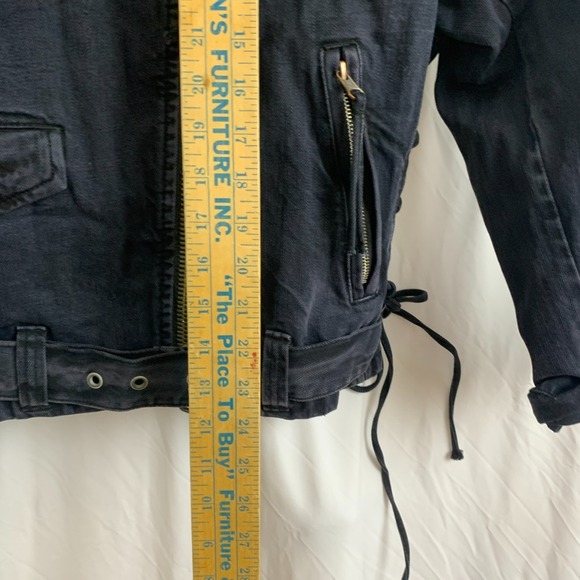 Free People Denim Moto Jacket Womens Small Black Oversized Corset Lace-Up Sides - Picture 3 of 16